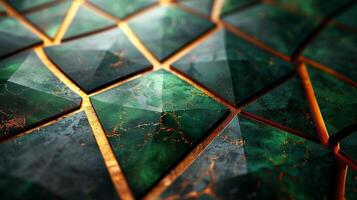 Green and gold geometric pattern on a stone surface photo