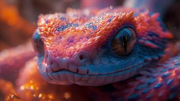 A close up of a colorful lizard with blue eyes photo