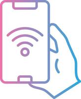 A hand holding a phone with a wifi symbol on it vector
