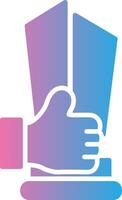 A hand holding a trophy with a thumbs up vector