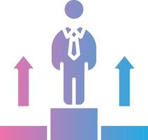 A man in a tie standing on a podium with arrows pointing up vector