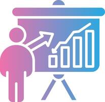 A person is standing in front of a presentation board with an arrow pointing up vector