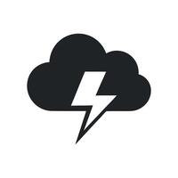 Simple Black Cloud with White Lightning Bolt Icon Graphic Design Element vector