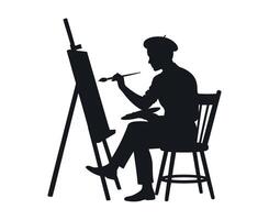 Silhouette of an Artist Painting on an Easel While Seated on a Chair vector