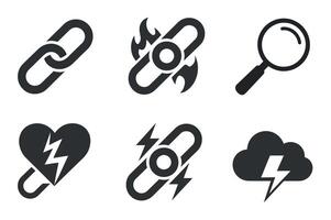 Collection of Six Modern Link Icons Representing Connection Status and Issues vector
