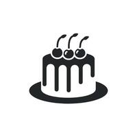 Simple Black and White Icon of a Delicious Cake Topped with Three Cherries and Drizzled Icing vector