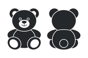 Simple Black Teddy Bear Icon Front and Back View Illustrations vector