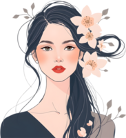Stylish feminine line portrait with graceful abstract floral elements. . png