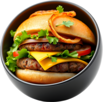 Burger design featuring grilled bun cheese lettuce and onions. . png