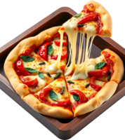 Fresh crusted pizza slice full of flavor cheesy bite. . png