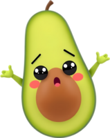Green kawaii avocado character with delightful playful vibe. . png