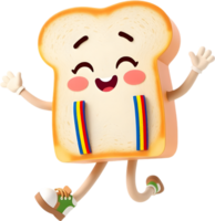 Cartoon bread image with smiling face and joyful design. . png
