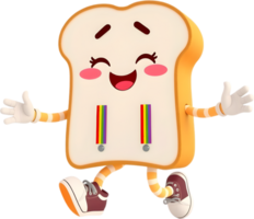 Animated toast cartoon with sweet face and playful charm. . png