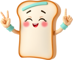 Cartoon bread character with cheerful face and sweet mood. . png