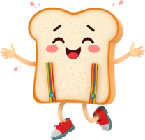 Funny happy bread cartoon image with adorable sliced style. . png