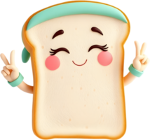 Bright happy bread cartoon with cheerful design and smile. . png