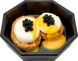 Brunch Plate Of Poached Eggs Muffin And Rich Sauce. . png