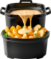 Melted cheese delicacy paired with potatoes and meat selection. . png