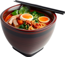 Japanese ramen bowl illustration with egg broth and meat. . png