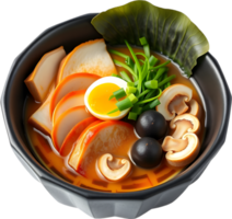 Freshly made ramen soup clipart with meat and vegetables. . png