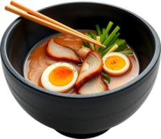 Steamy flavorful ramen bowl with toppings and hot broth. . png