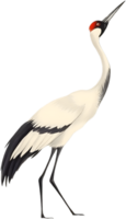 Delicate sumi brushwork depicts bird in poised serene posture. . png