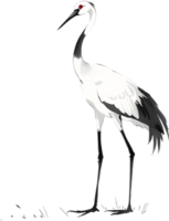 Serene white crane painted using flowing sumi-e brushwork. . png