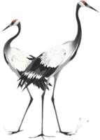 Soft brushstroke ink painting showing a graceful flying crane. . png