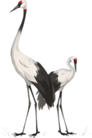 Minimal ink art of a graceful crane in flight. . png