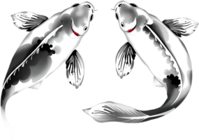 Minimal brush lines draw elegant koi in peaceful water setting. . png