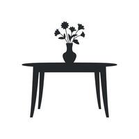 Simple Silhouette of Oval Table with Flower Vase and Bouquet vector