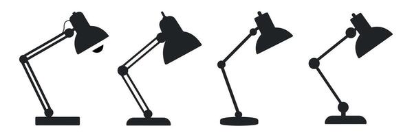 Four Different Poses of a Classic Adjustable Desk Lamp Silhouettes vector