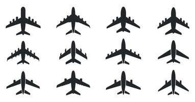 Twelve Airplane Icons Set Top View Different Designs Airplanes Illustration vector
