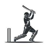 Dynamic Cricket Player Silhouette Striking a Powerful Shot Near Wickets vector