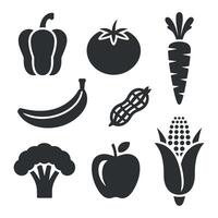 Collection of Simple Black and White Vegetable and Fruit Icons vector