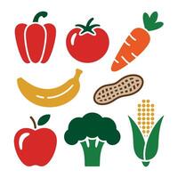 Collection of Simple Flat Vegetable and Fruit Icons for Healthy Eating Concepts vector