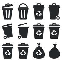 Collection of Twelve Trash and Recycling Bin Icons with Two Recycle Bags vector