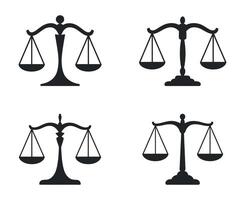 Four Different Styles of Scales of Justice Icons Black Silhouette on White Background vector