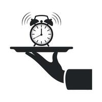 Alarm Clock on a Serving Tray Held by a Hand Wake Up Call Service Concept vector