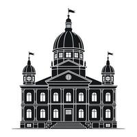 Black and White Silhouette of a Grand Classical Building with a Dome and Flags vector