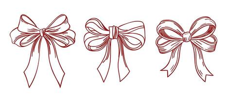 Collection of elegant hand drawn ribbon bows. Hand drawn sketch illustration. vector