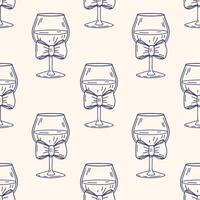 Seamless pattern with elegant wine glasses with bows. Festive background. Hand drawn sketch illustration. vector