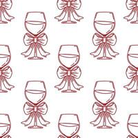 Elegant wine glasses with bows seamless pattern. Festive background. Hand drawn sketch illustration vector