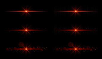 A set of red light rays on black background vector