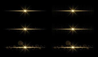 Golden star burst effect set on black background vector