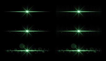 A set of green light effects on a black background vector