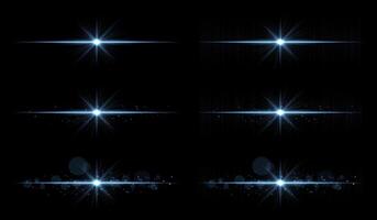 A set of six different star lights on a black background vector