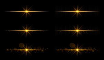 Golden light rays on black background vector