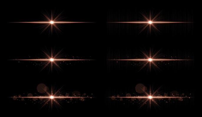 A set of different star lights on a black background