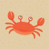 Red crab with big eyes smiling on sandy beach background vector
